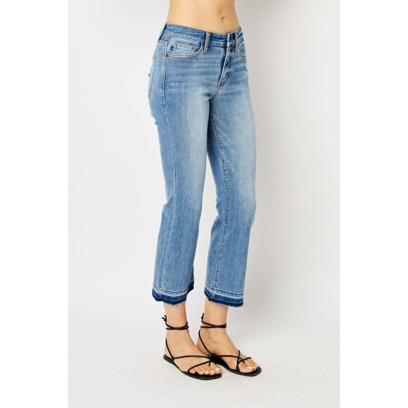 Women's Cotton Spandex Cropped Bootcut Pants Mid-Rise Release Hem - Picture 7 of 9